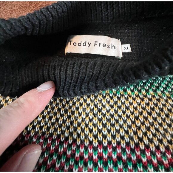 Teddy Fresh Rainbow Embroidered Striped Crewneck Sweater Multicolor XL Cotton - Picture 4 of 8